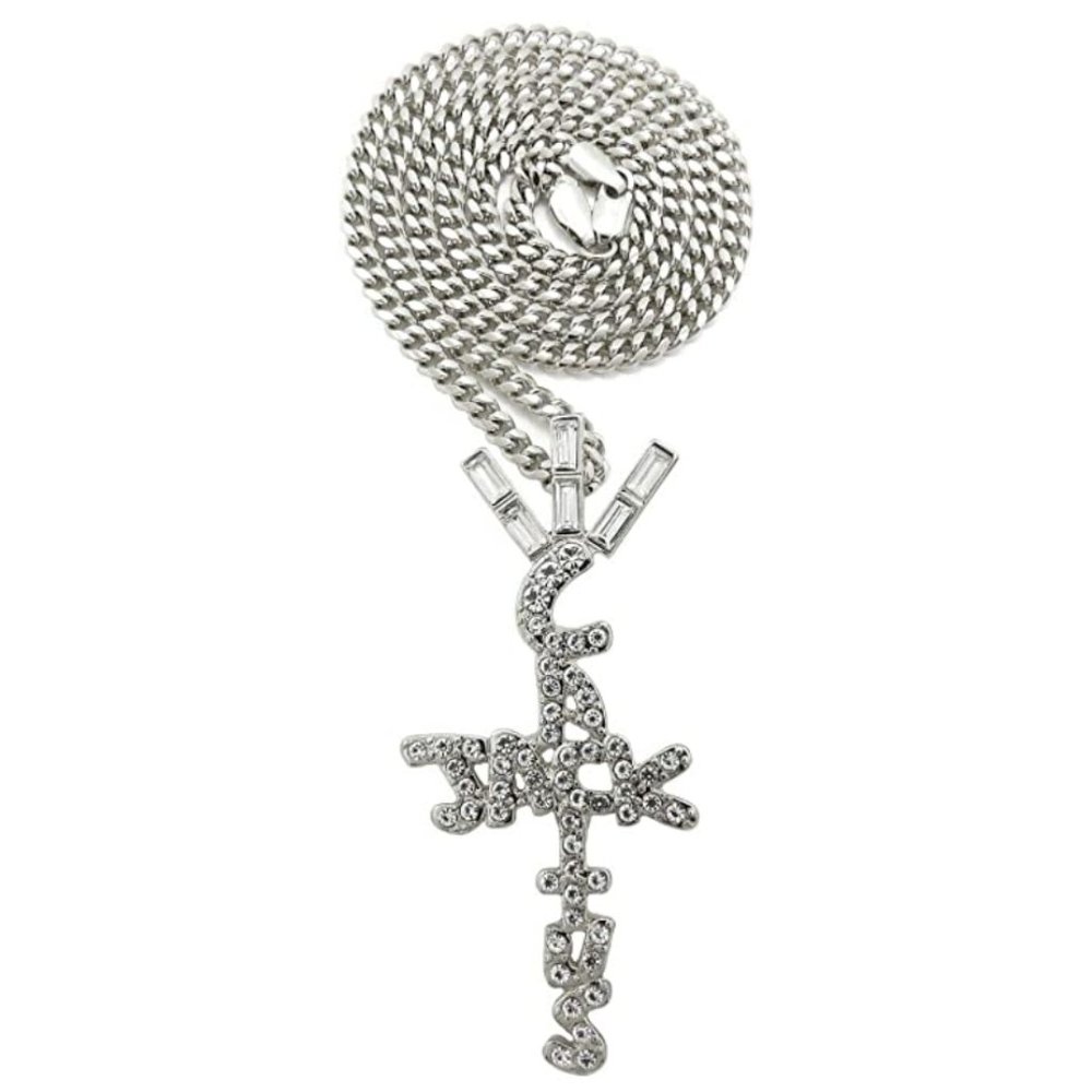 Cactus jack silver pendant necklace hip hop iced out Travis Scott